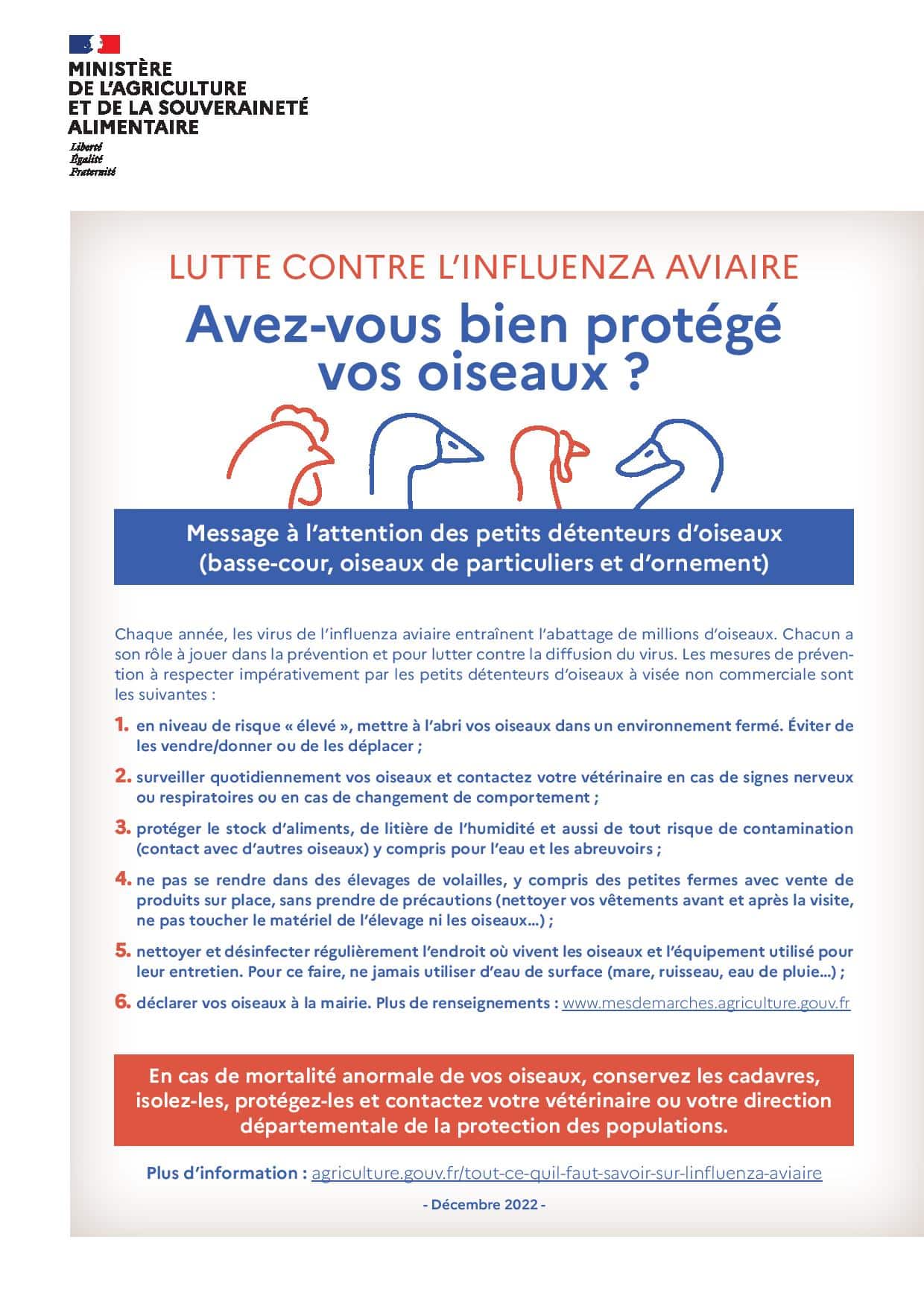 Information Influenza Aviaire Hautement Pathogène